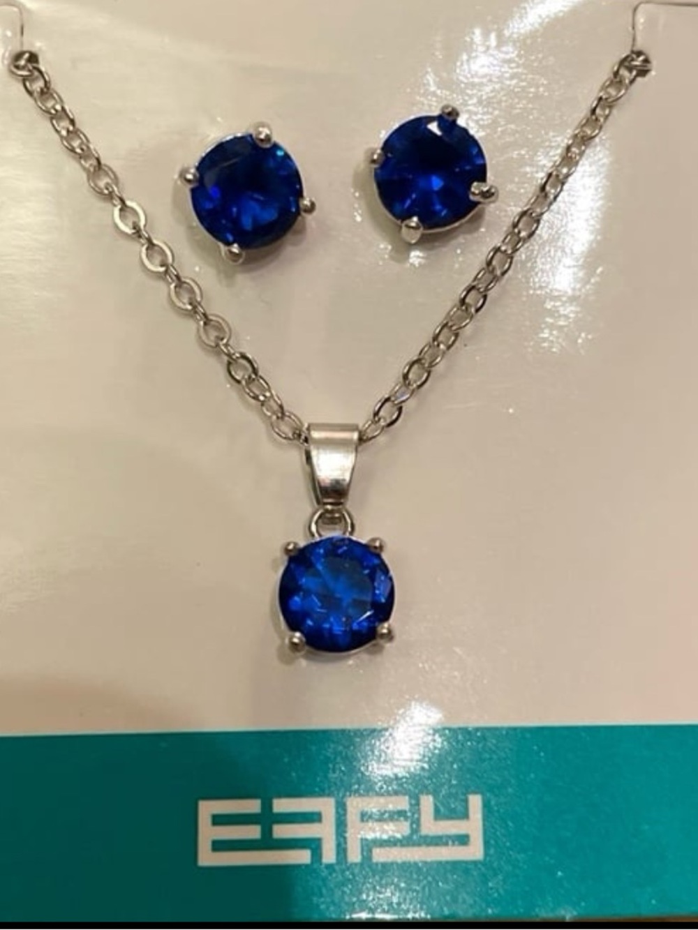 Blue Crystal Pendant Necklace and Stud Earring Set